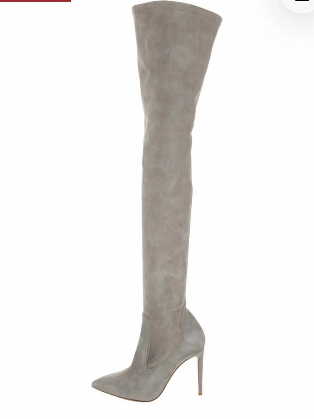 Ralph Lauren Gray Suede Over-the-Knee Pointed-Toe Stiletto Boots